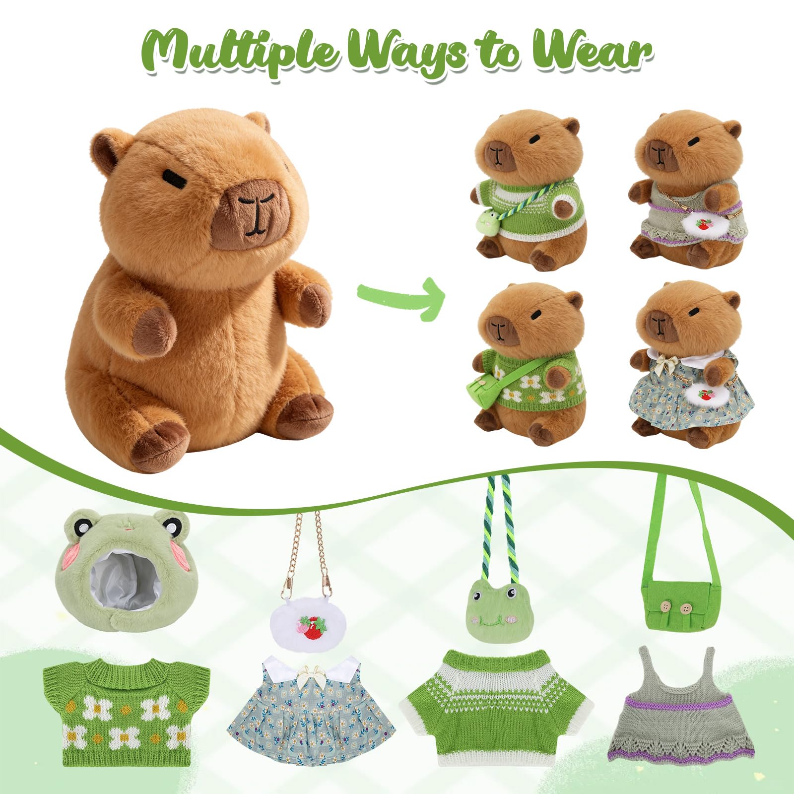 9 PCS Capybara Peluche Kawaii Poupée en Peluche Capibara avec Vetement Peluches Mignonne Animal en Peluches Capybara de Simulation Doudou Capibara Jouet Cadeau Noël Anniversaire Fille Garçon Enfant - 5