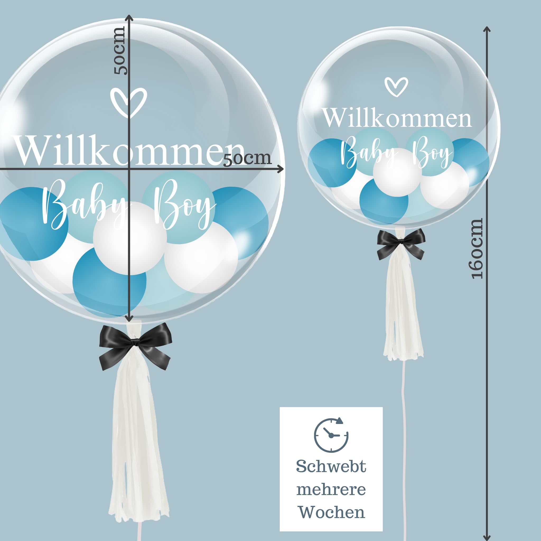 Personalisiertes Ballongeschenk: Durchsichtiger Heliumballon mit Bunten Ballons, Geschenk zu Geburt, Geschenkidee für Eltern