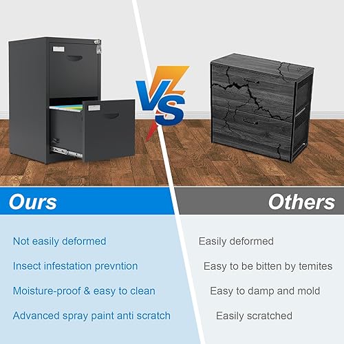 Miniatura 7 de Archivador de metal con cerradura, archivadores verticales con 2 cajones, gabinete de archivo de bloqueo negro para oficina en casa, gabinete de