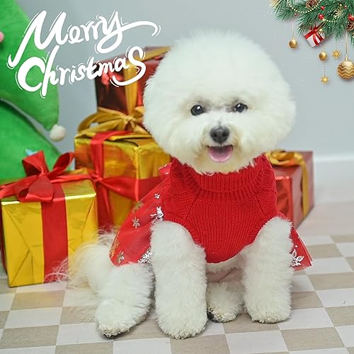 Miniatura 8 de BEAUTYZOO Vestido de suéter de Navidad para perros pequeños con corbata de moño para perros pequeños y medianos, tejido de punto trenzado, suéter de