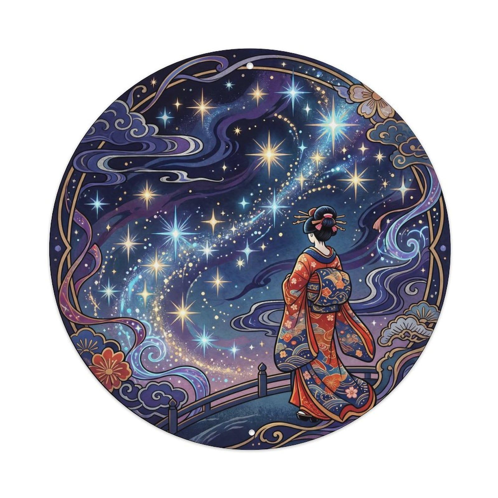 Japanese Geisha Twinkling Stars Shimmering Night Metal Tin Sign