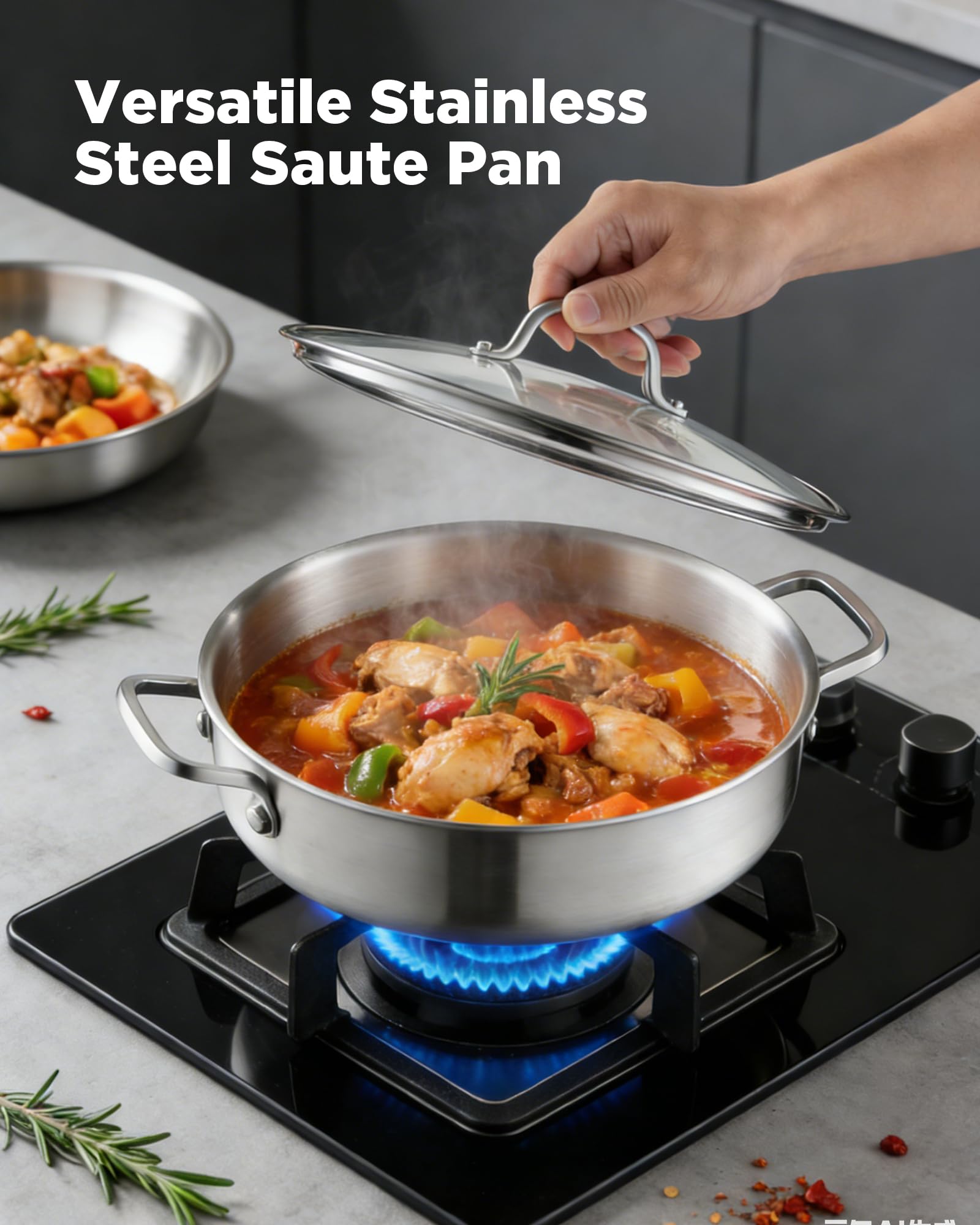 VEDNHOL 12" Stainless Steel Saute Pan - 7QT -6