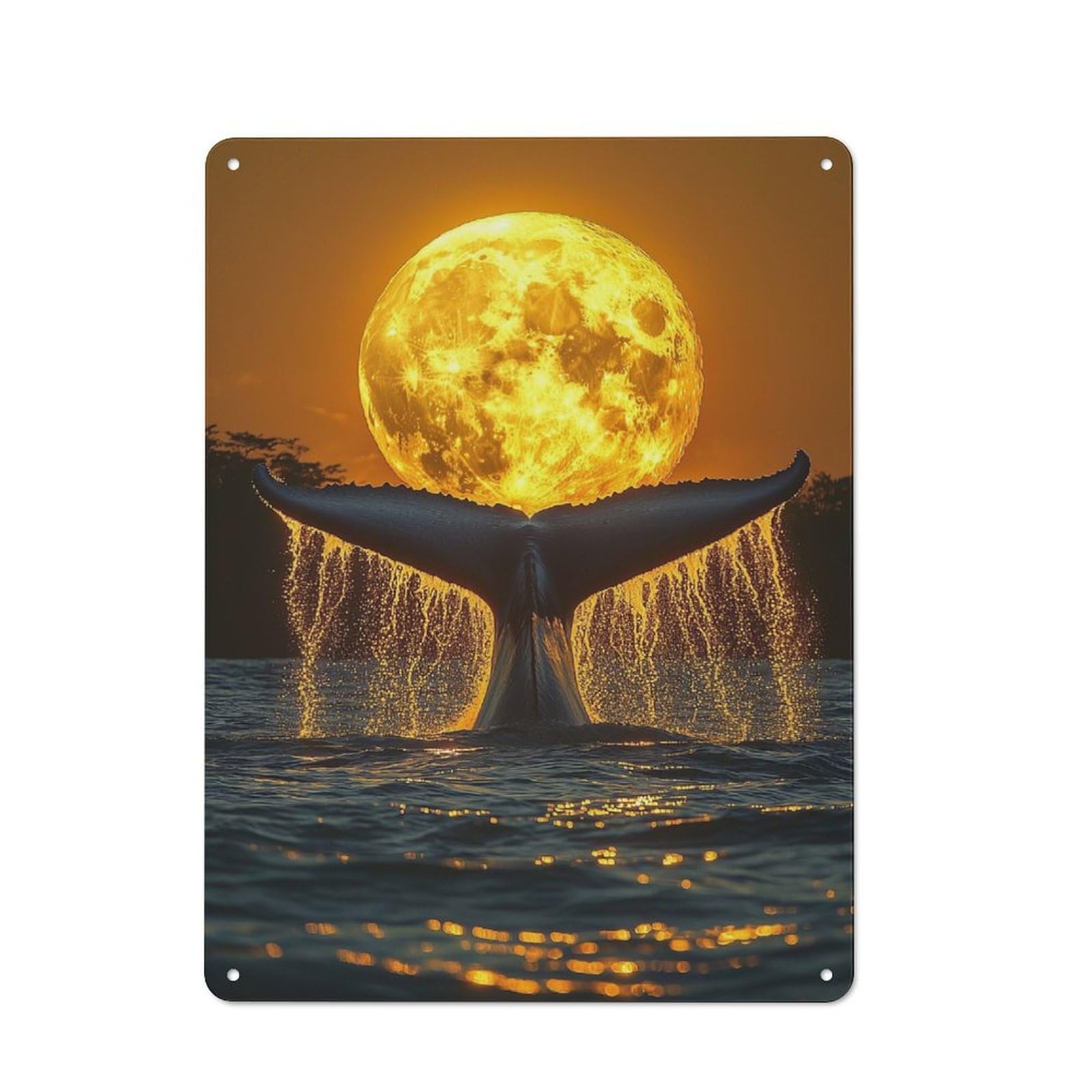 Junmoney Blue Whale Tail Moon Humpback Whale Tin Sign With Design 40X30cm, Outdoor Room Porch Wall Decor For Greenhouse, Garden Room, Cafe Or Entryway
