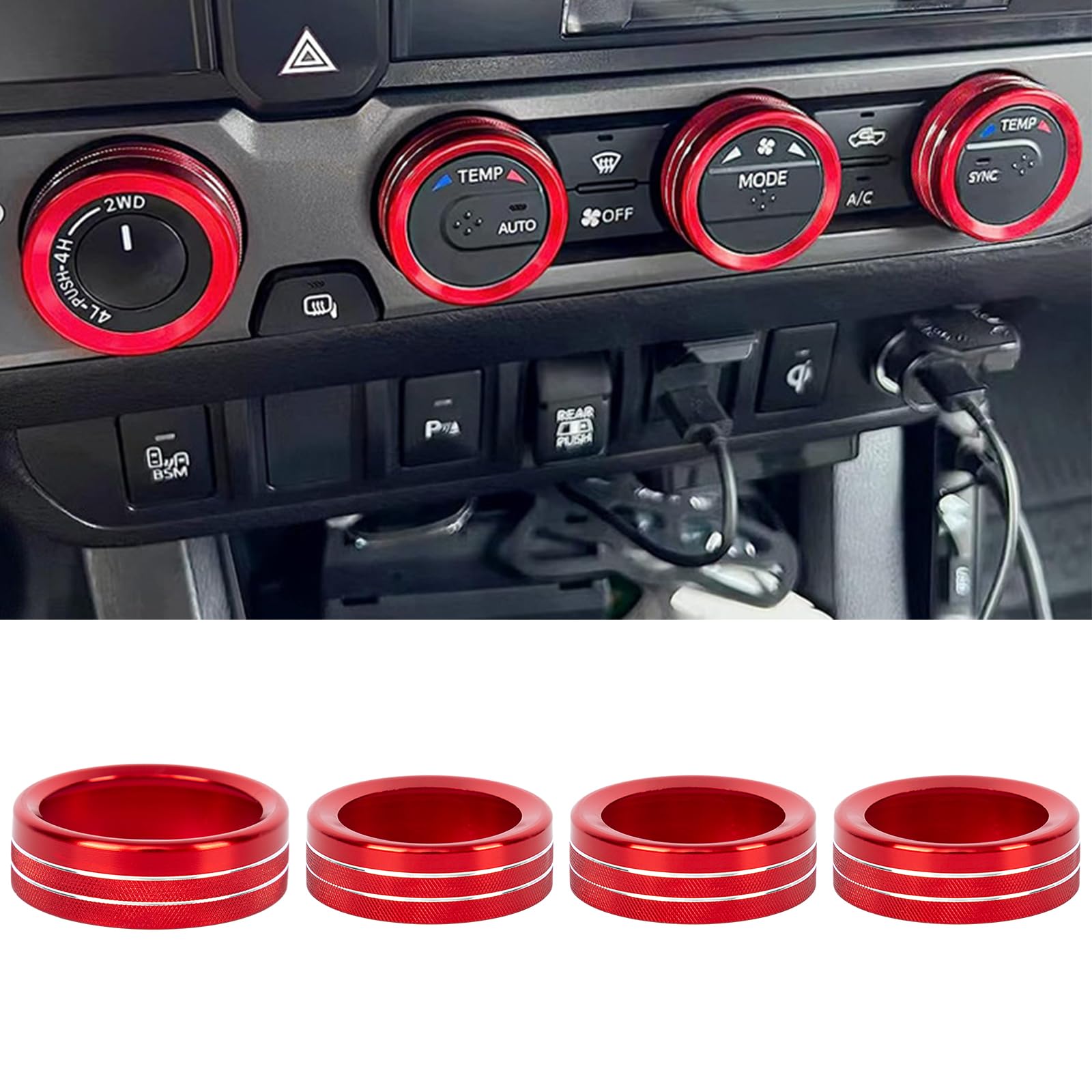 4 Pcs Car Air Conditioner Switch CD Button Knob Cover, MoreChioce Aluminum Alloy Climate Control AC Knob Button Ring Decoration Cover Compatible for Toyota Tacoma 2016-2022