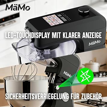 Food Processor with 1900 W - Dough Machine LED Touch Screen Mixer & Mixer for Knead Whipped Cream and Meat - 8L Stainless Steel Bowl 11 Speeds 6 Programmes 3-Piece Patisserie Set