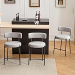 Ensemble de tabourets à barres de 24'' de Furnilivng 3, Tabourets modernes de comptoir de hauteur avec dos courbé et cadre en métal noir, Tabouret de cuisine rembourré, Barselles pour l'île de la cuisine, Bar, Blanc