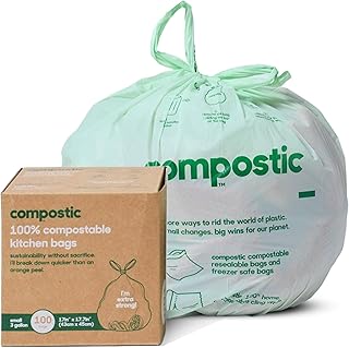 Compostic Compostable Trash Bags, 3 Gallon Small Bathroom & Office (100 Count) Bulk Pack — Extra Strong, Home Compostable,...