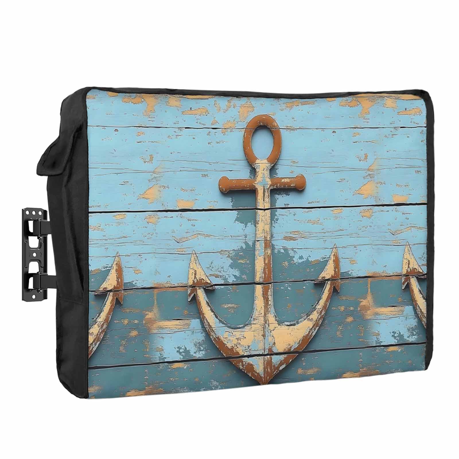 Nautical Anchor Outdoor TV Cover 65 Inch Weatherproof Waterproof Outdoor TV Enclosure, Dustproof TV Screen Protector for Outside with Remote Control
