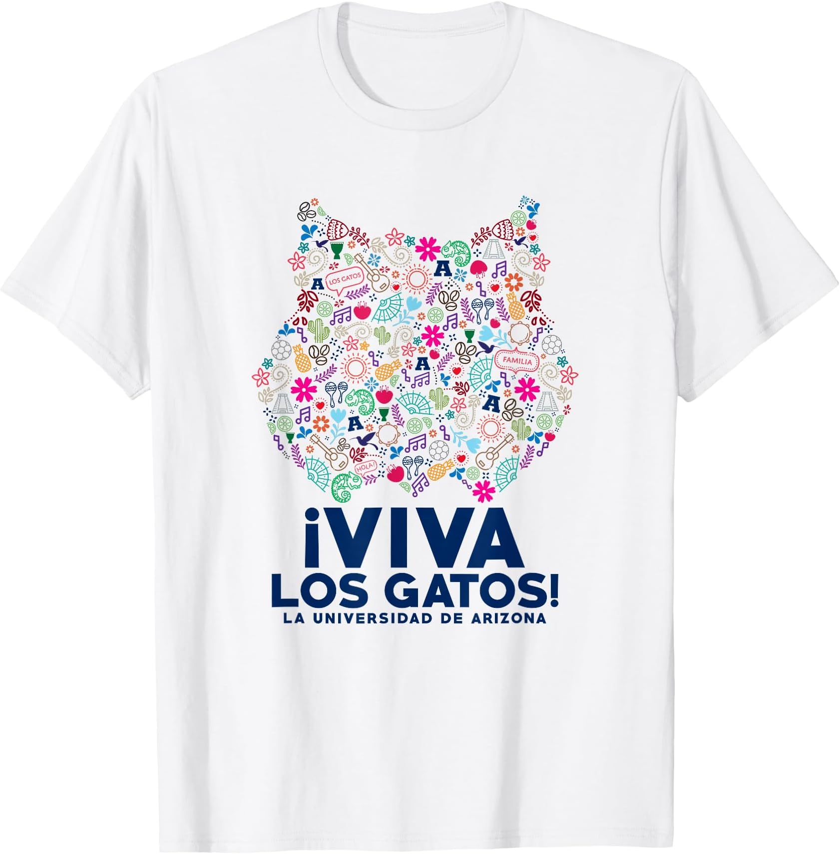 University of Arizona Wildcats Viva Los Gatos T-Shirt - Men's Unisex White Short Sleeve Classic Fit T-Shirt - NCAA Arizona Wildcats Sports Fan T-Shirt - Small