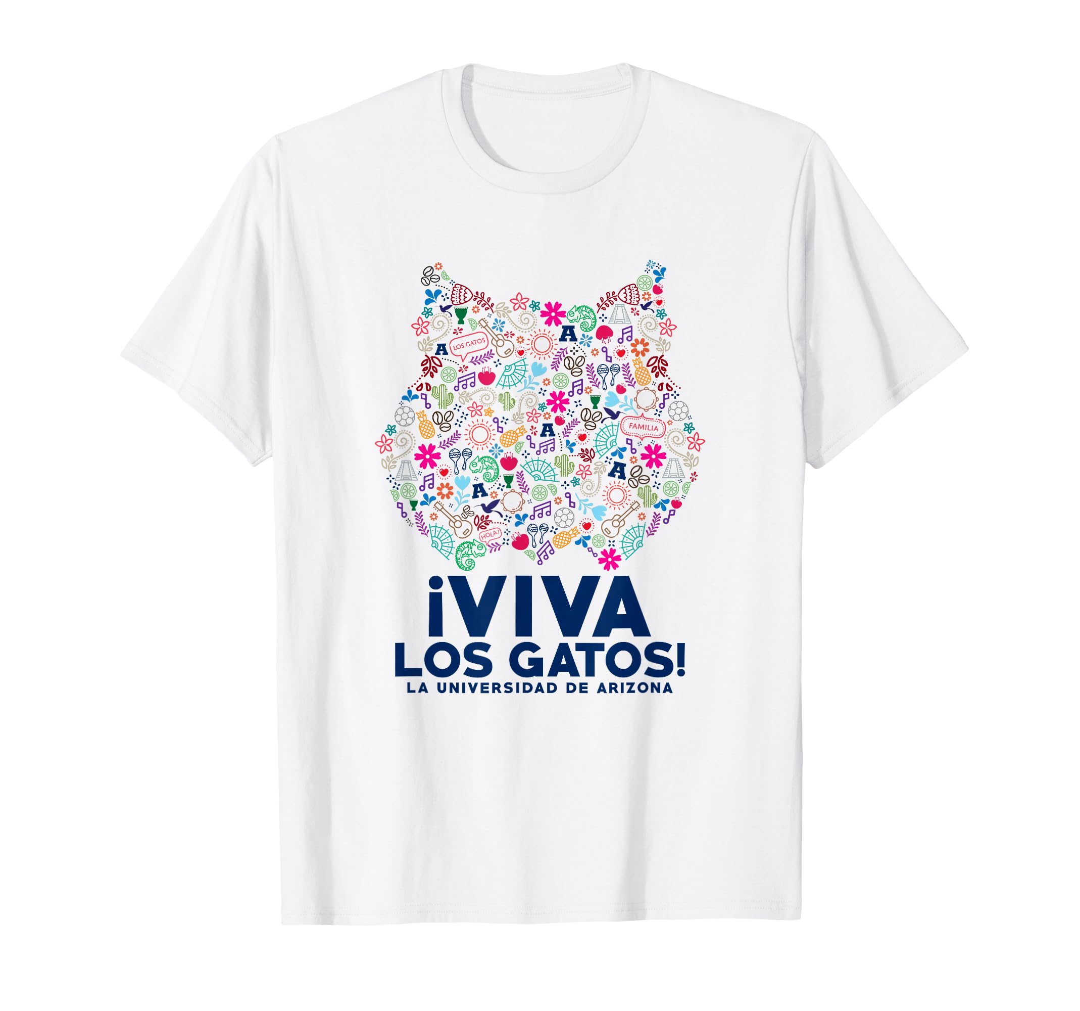 University of Arizona Wildcats Viva Los Gatos T-Shirt - Men's Unisex White Short Sleeve Classic Fit T-Shirt - NCAA Arizona Wildcats Sports Fan T-Shirt - Small