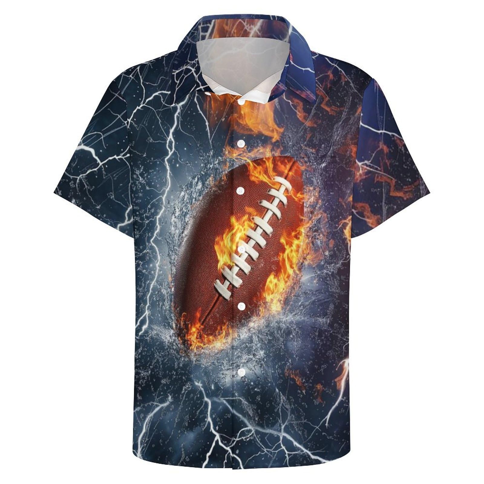 WHNBCW Men's Rugby Graphic Button Down Shirt - Casual Rugby Fan Hawaiian Shirt,Purple,S