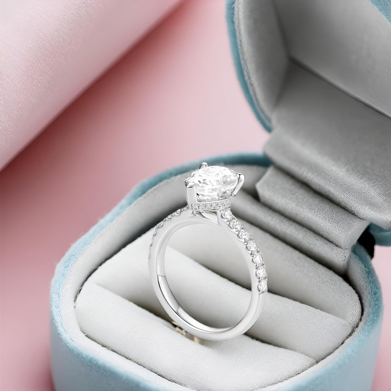 DovEggs Moissanite Engagement Rings for Women 3ct 7x10mm G-H-I Color Pear Cut Moissanite Hidden Halo Wedding Ring Sterling Silver with 18K White Gold Plated