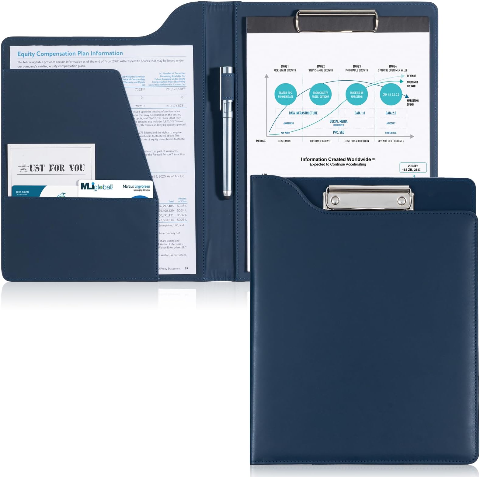 ProCase Clipboard Folder Portfolio, A4 Leather Padfolio Clipboard, Professional Business Portfolio Folder for Interview Resume Office Conference -Darkblue