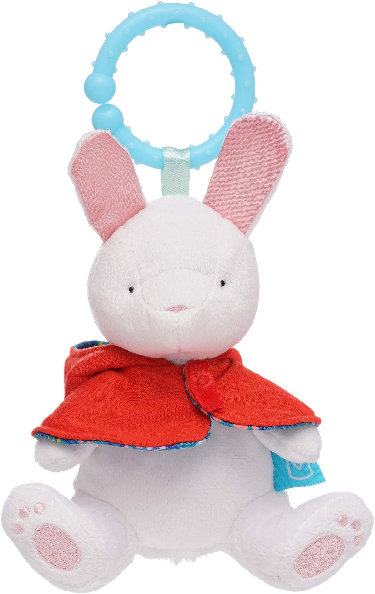 Manhattan Toy 161520 Fairytale Rabbit Plush Baby Travel Toy with Chime, Crinkle Ears and Teether Clip-on Attachment, Multicolour