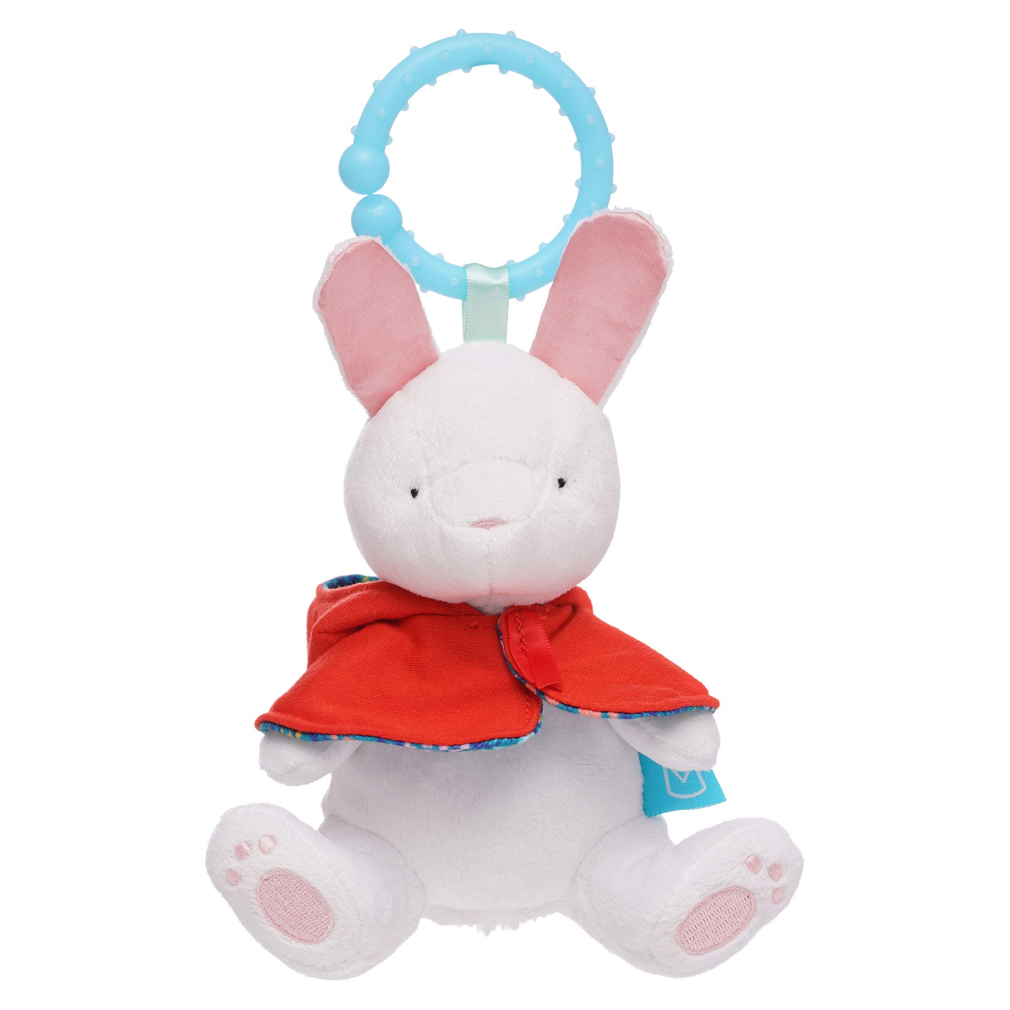 Manhattan Toy 161520 Fairytale Rabbit Plush Baby Travel Toy with Chime, Crinkle Ears and Teether Clip-on Attachment, Multicolour