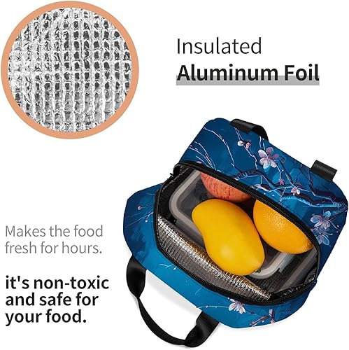 Miniatura 6 de OOZ Lonchera reutilizable a prueba de fugas para el trabajo, oficina, picnic o viajes, flor de cerezo con ramas, color azul