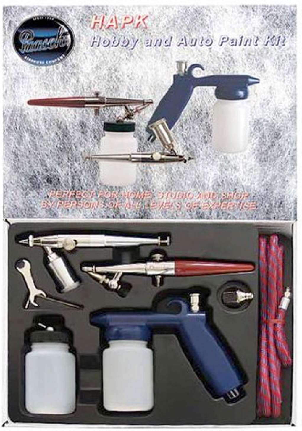 Airbrush Kit contains 3 airbrushes that can be used for almost any applcation