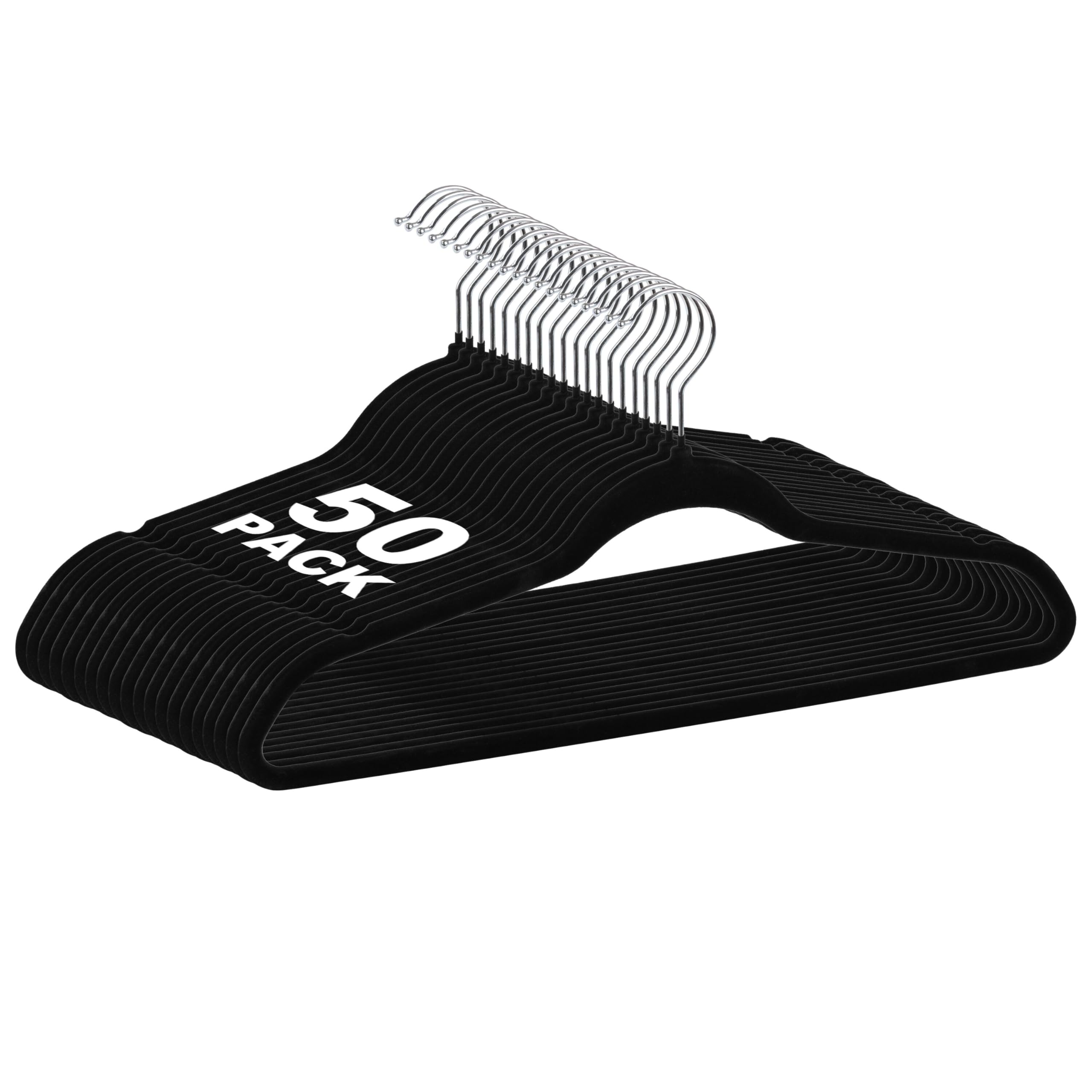 50 Pack Velvet Clothes Hangers – Non-Slip Slim Flocked Space Saving Hangers with 360° Swivel Chrome Hooks – Black
