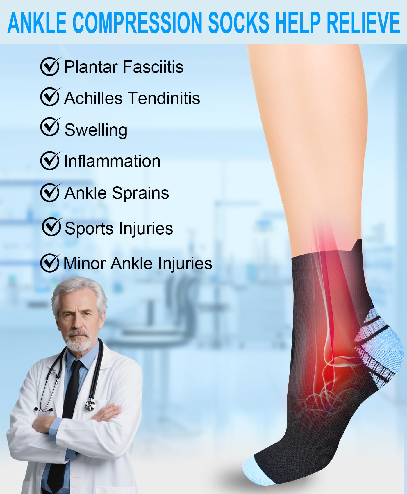 8 Pares Calcetines de Compresión Tobilleros Hombre Mujer Fascitis Plantar Medias Compresion para Soporte el Arco Deporte Trail Running Ciclismo Senderismo Verano Cortos Transpirables