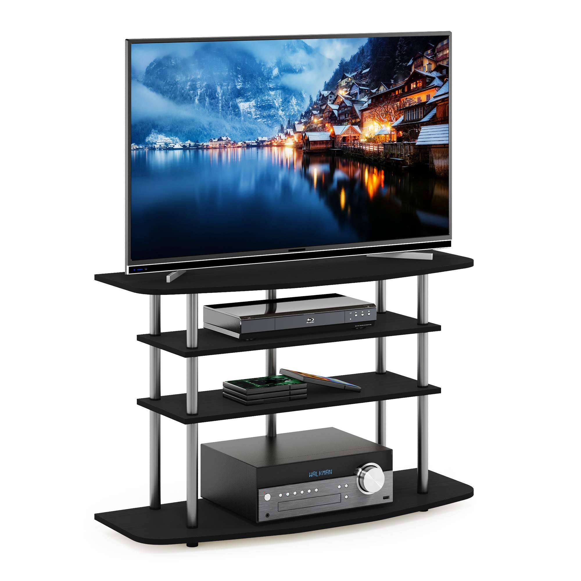 Furinno Frans Turn-​N-​Tube Supporto TV a 4 ripiani per TV fino a 46, rovere nero