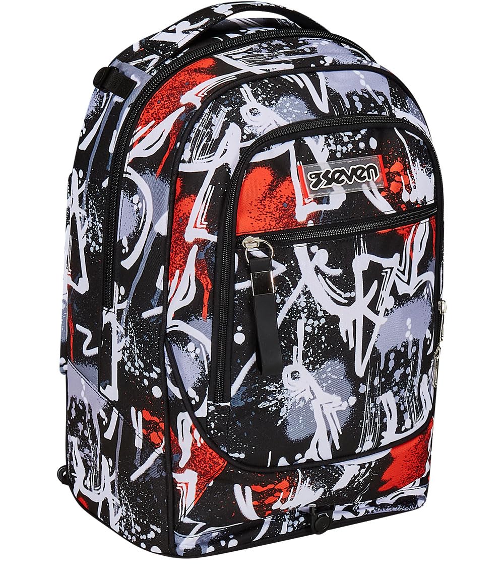 Seven Trolley New Tech, 2 Ruote, Spray Me, Nero, 3 in 1, Triplo Uso, Zaino con carrello sganciabile, Zaino Scuola Viaggio, Bambino Ragazzo.