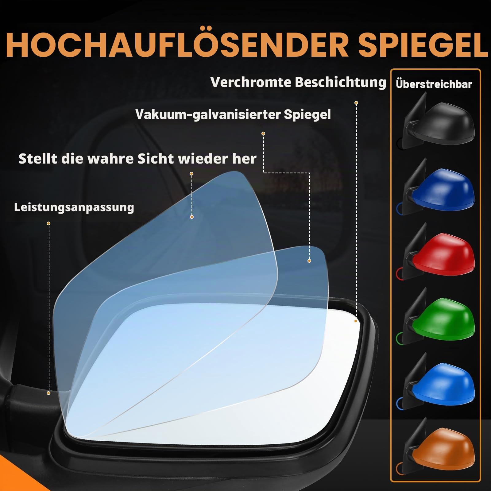Außenspiegel Spiegel Rechts Ersatz für VW T5 2010-2014 Elektrisch, Seitenspiegel Komplettsets mit Konvex Beheizt Glas, Ersatz OE# 7E1857508