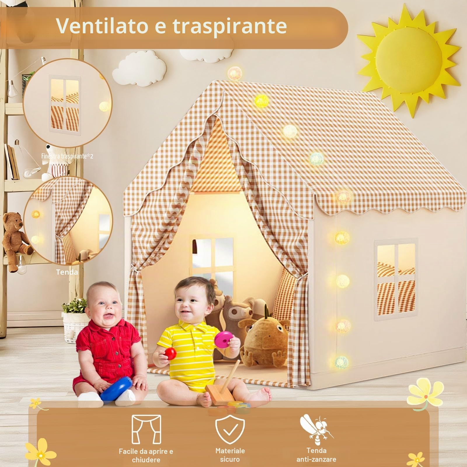 Tenda da gioco per bambini, con luci, ideale per casa, per interni ed esterni, giocattoli, regalo per casa (47 x 40 x 51)