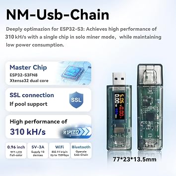 Heltec Nerd Miner USB Bitcoin Crypto Miner Machine Lucky Solo Miner 310KH/s Hash Rate Low Power Ammeter