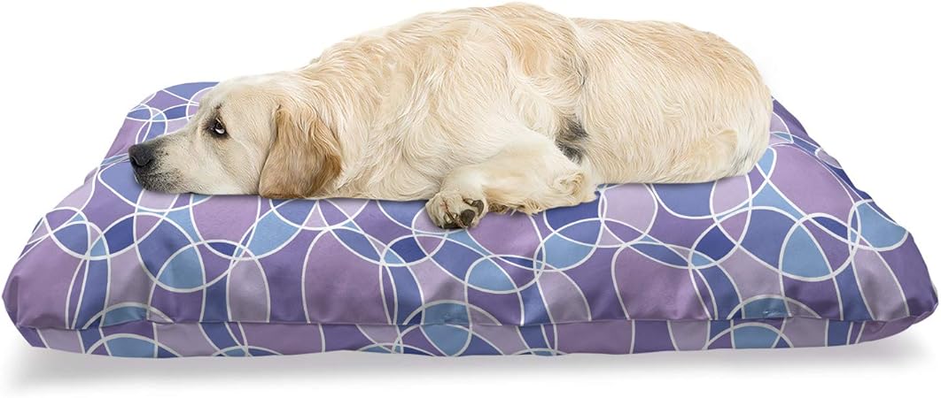Review Lunarable Violet Pet Bed, Modern Demonstration of Overlapping Circles in Bluish and Purple Tone Details, Chew Resistant Pad for Dogs and Cats Cushion with Removable Cover, 24″ x 39″, Multicolor
