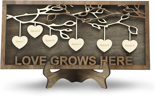 Jeweidea Letrero familiar personalizado con 2-9 nombres, marco de madera personalizado del árbol de la vida, placas de madera grabadas, decoración