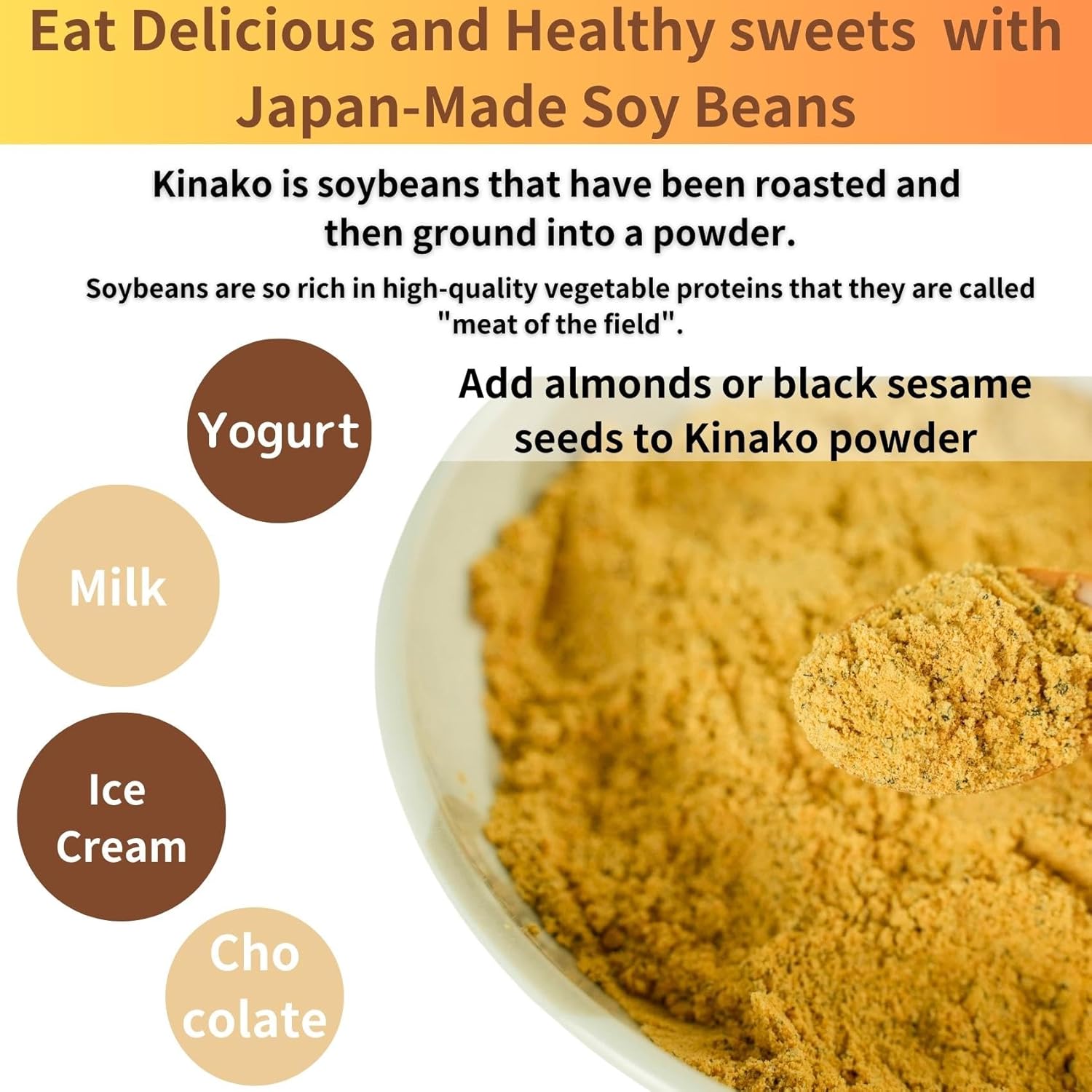 GOHAN JAPAN Black Sesame & Almond Kinako Powder, Authentic Japanese Roasted Soybean Flour, Direct Fire Roasted in Japan, Made with Hokkaido Soybeans, Plant-Based Protein, 5.3oz (150g) - Pack of 5