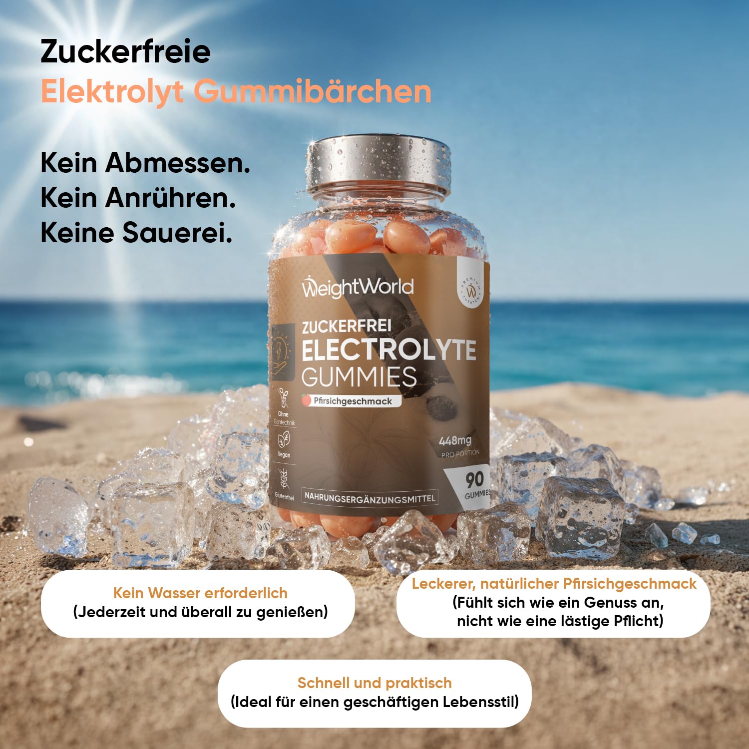 Elektrolyte Gummibärchen - 448mg pro Portion - Multimineral mit Magnesium, Kalzium, Kalium, Natrium, Chlorid - 90 Gummies - Electrolyte Komplex Gummies - Electrolytes Sugar Free - WeightWorld