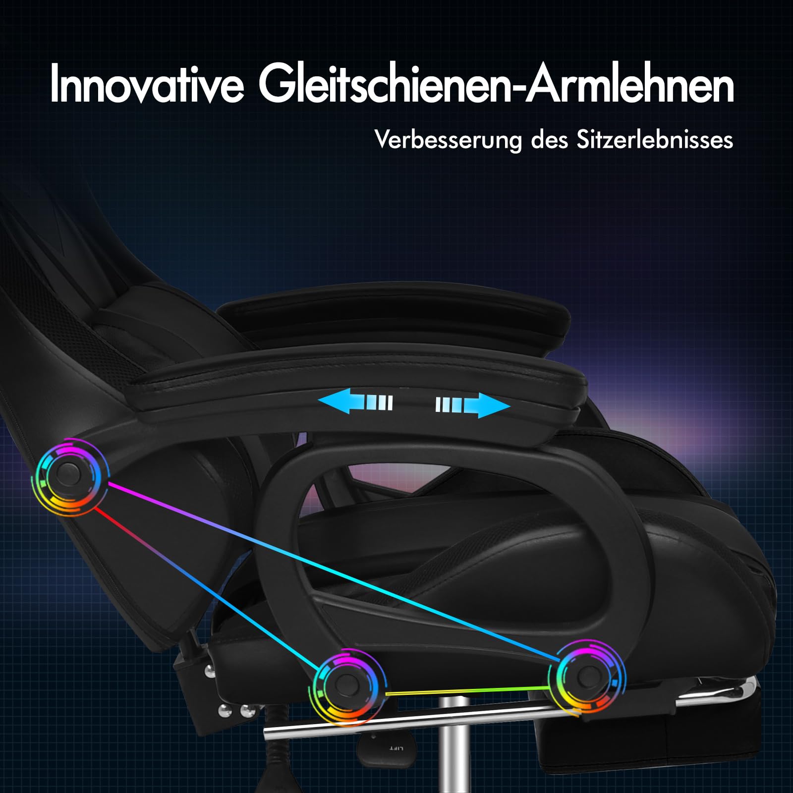 ALFORDSON Gaming Stuhl Gamer Stühle RGB LED Racing Gamer-Stuhl PC-Gaming-Sessel Massage Bürostuhl ergonomisch Fußstützen, Schreibtischstuhl, Neigungswinkel 90-150°,180 kg belastbar, Schwarz
