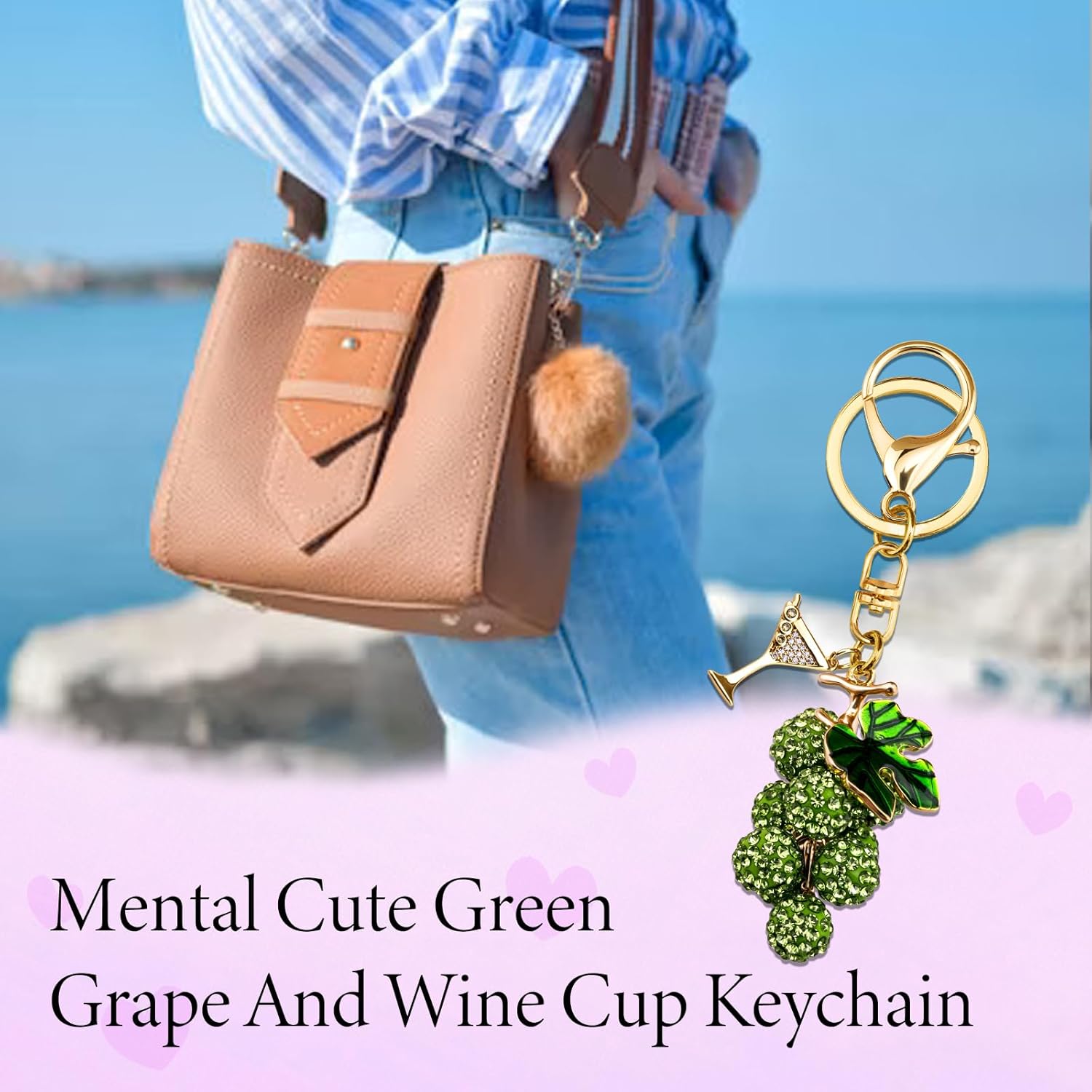 Bag Charms For Handbags Mental Cute Green Grape And Wine Cup Keychain Women's Keyrings Fruit Purse Charms Accessory Keyholder For Girl Men Boy - Image 5