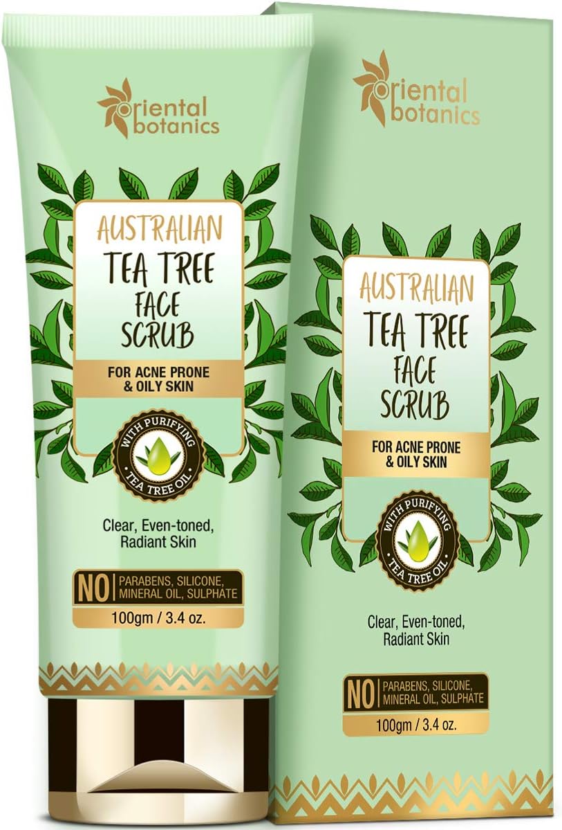 Oriental Botanics Australian Tea Tree Face Scrub, 100 g | Infused withTea Tree | Removes Dirt & Helps Reduce Acne Spots | No Parabens & Sulphates | Cruelty Free & Vegan