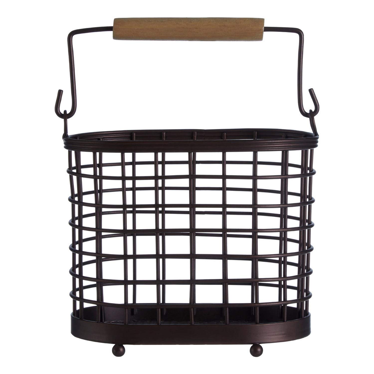 Premier Housewares Utensil Holder - Bronze Powder Coated - Rubberwood Handle - Brown