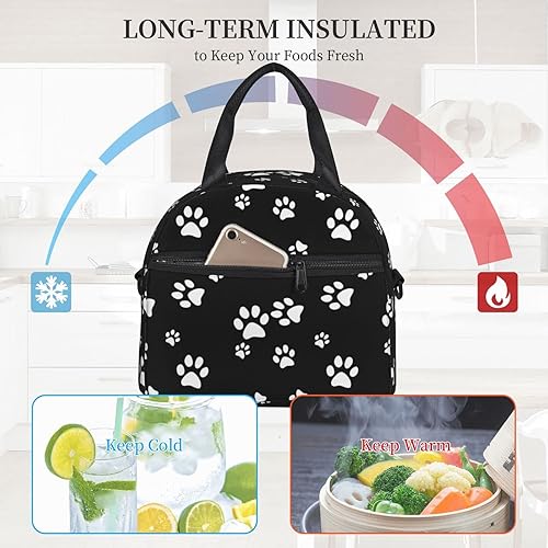Miniatura 6 de Perinsto Lonchera reutilizable con diseño de patas de animales para mujeres, bolsa de almuerzo de gran capacidad con bolsillo lateral y correa para