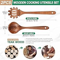 Vista 2 de Cucharas de madera para cocinar, juego de 2 piezas de utensilios de madera de cuchara de sopa y cuchara de pasta de espagueti con dientes, juego