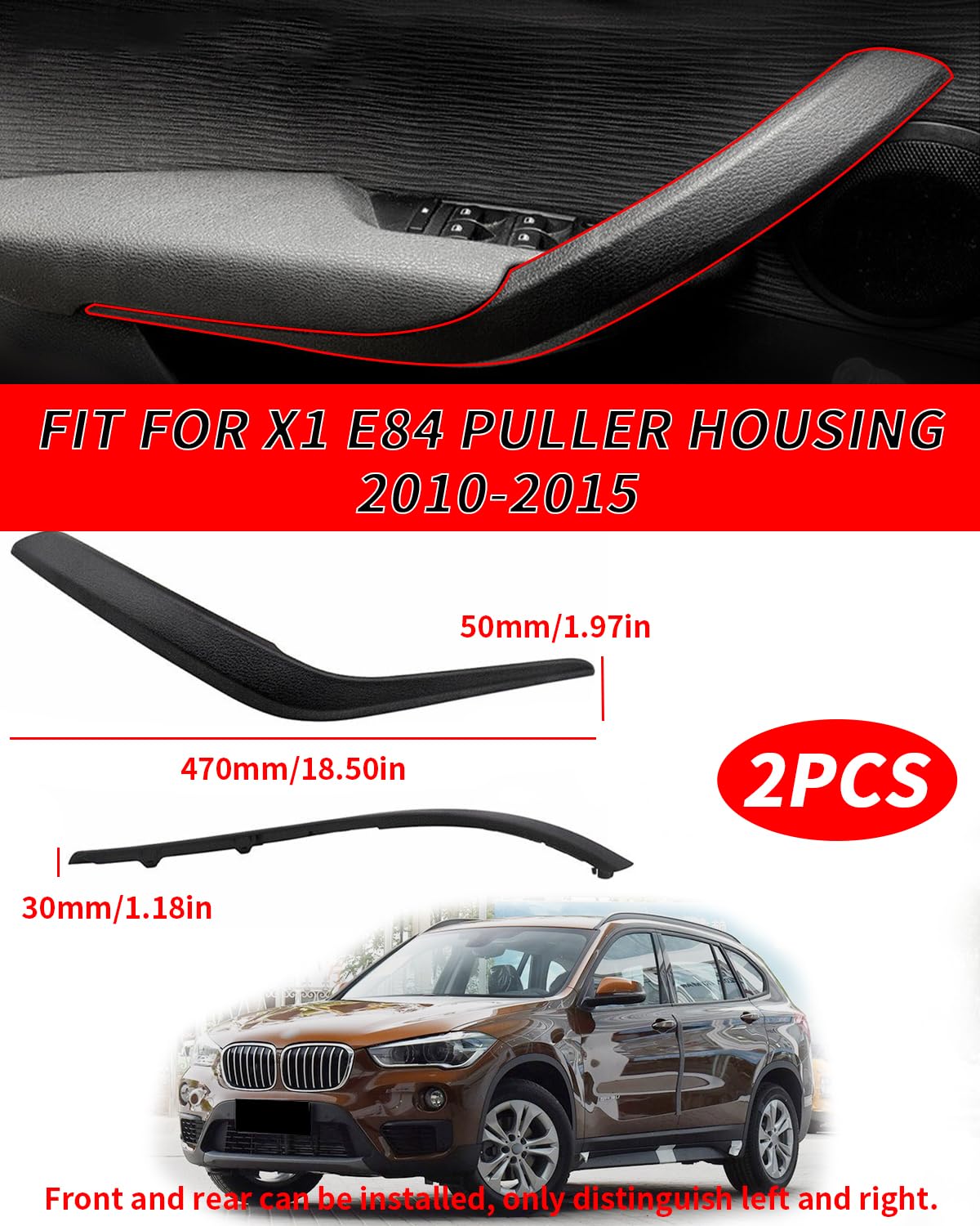 Per BMW X1 E84 2009-2015 Sostituzione coperchio maniglia porta, lato sinistro + lato destro interno porta maniglia copertura porta bracciolo staffa-coppia 51412991775 51412991776 (Nero)