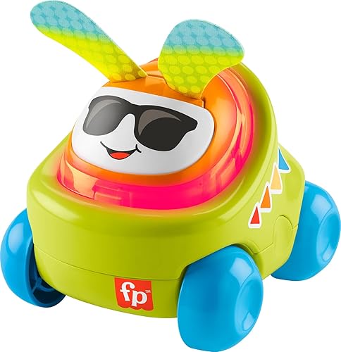 Fisher-Price Juguete de aprendizaje para bebés DJ Buggy Push Along Car con luces y música para juegos de desarrollo bebés a partir de 9 meses