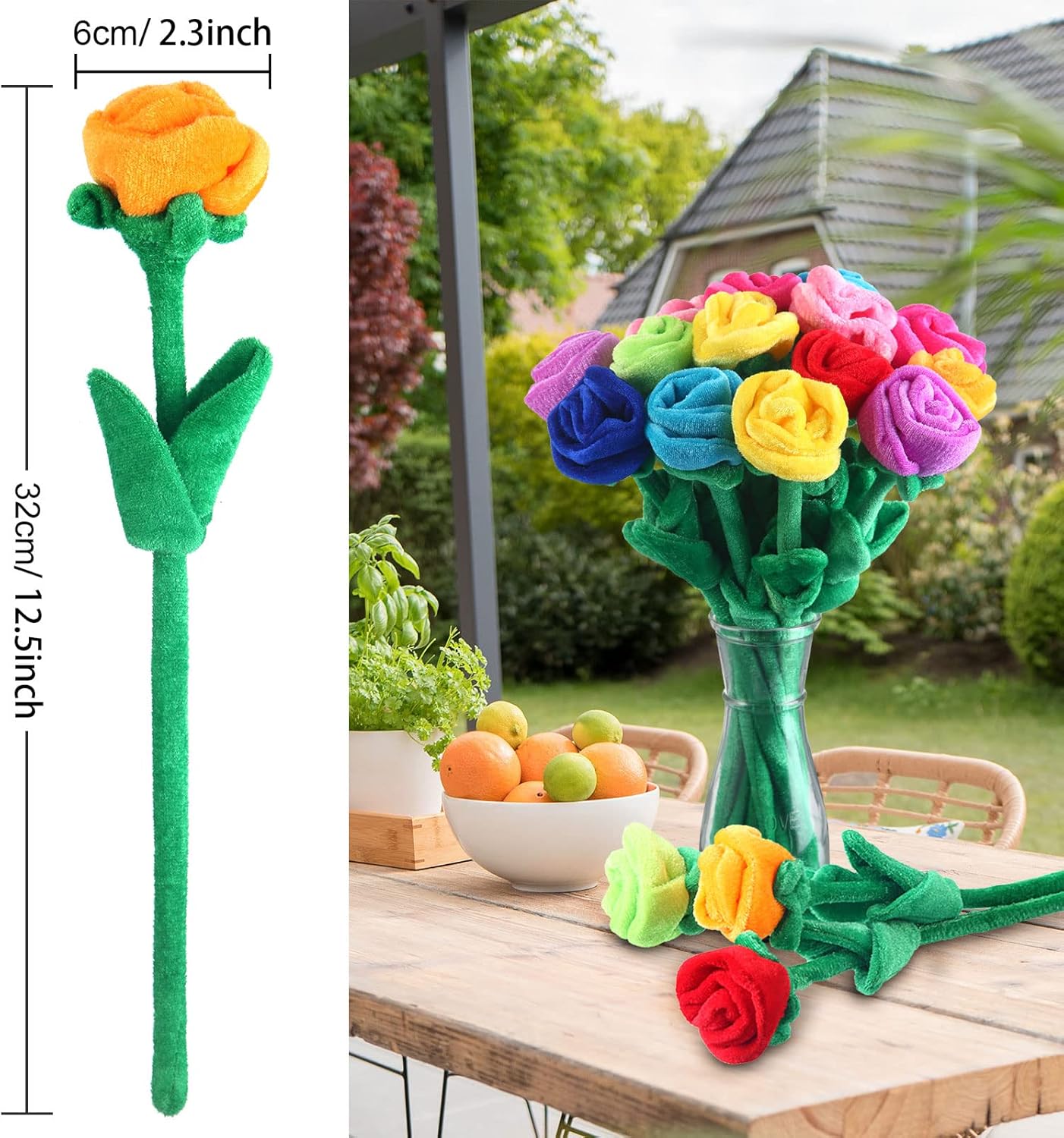 36 Pcs Plush Tulips Flower Stuffed Rose Flower Bendable Stems Plush Bouquet Toy Soft Rose Flower 12.6 Inch for Graduation 2025 Mother's Day Girl Girlfriend Wife(36 Pcs Colorful Series)