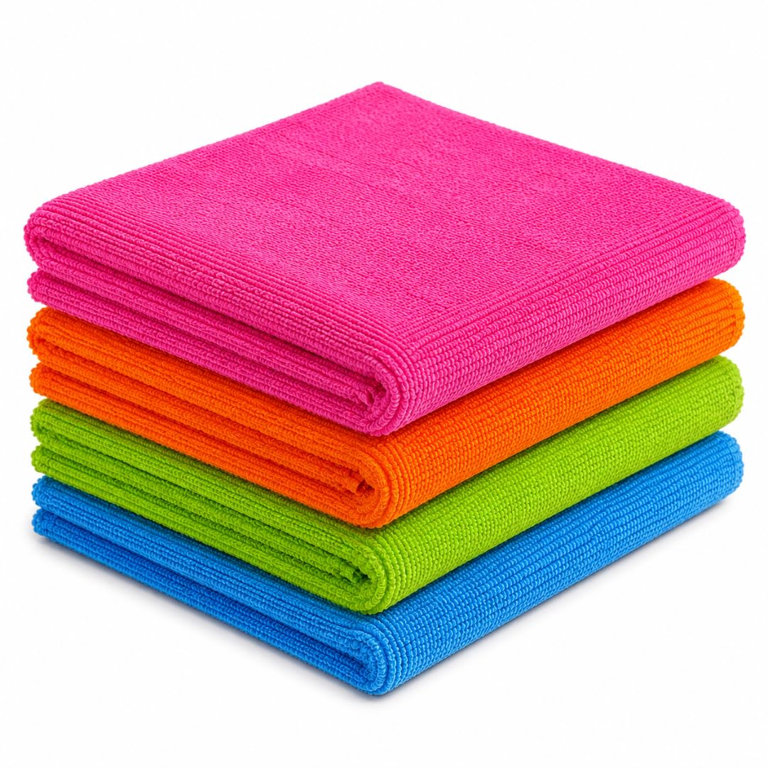 XL Microfibre Cleaning Cloths Large Reusable Cleaning Cloths for Kitchen, Bathroom, Car & Household Cleaning – Super Absorbent Lint Free Wet & Dry Microfiber Towels 38 x 35cm (4 Pack)