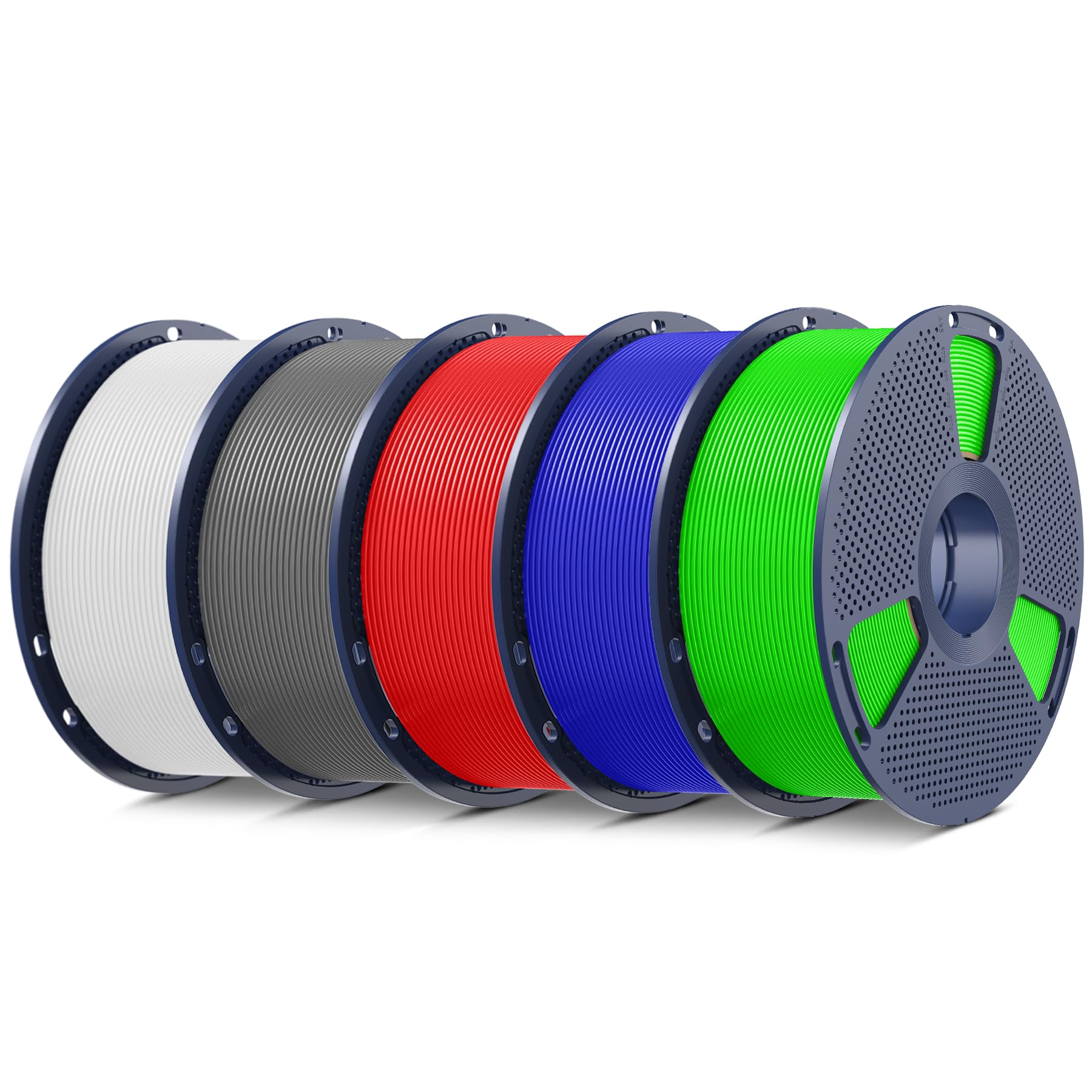 SUNLU 5KG PLA+ Filament, Filament PLA Plus do drukarek 3D FDM, 1KG na szpuli, 5 szpułek, Biały+Szary+Czerwony+Niebieski Klein+Zielony
