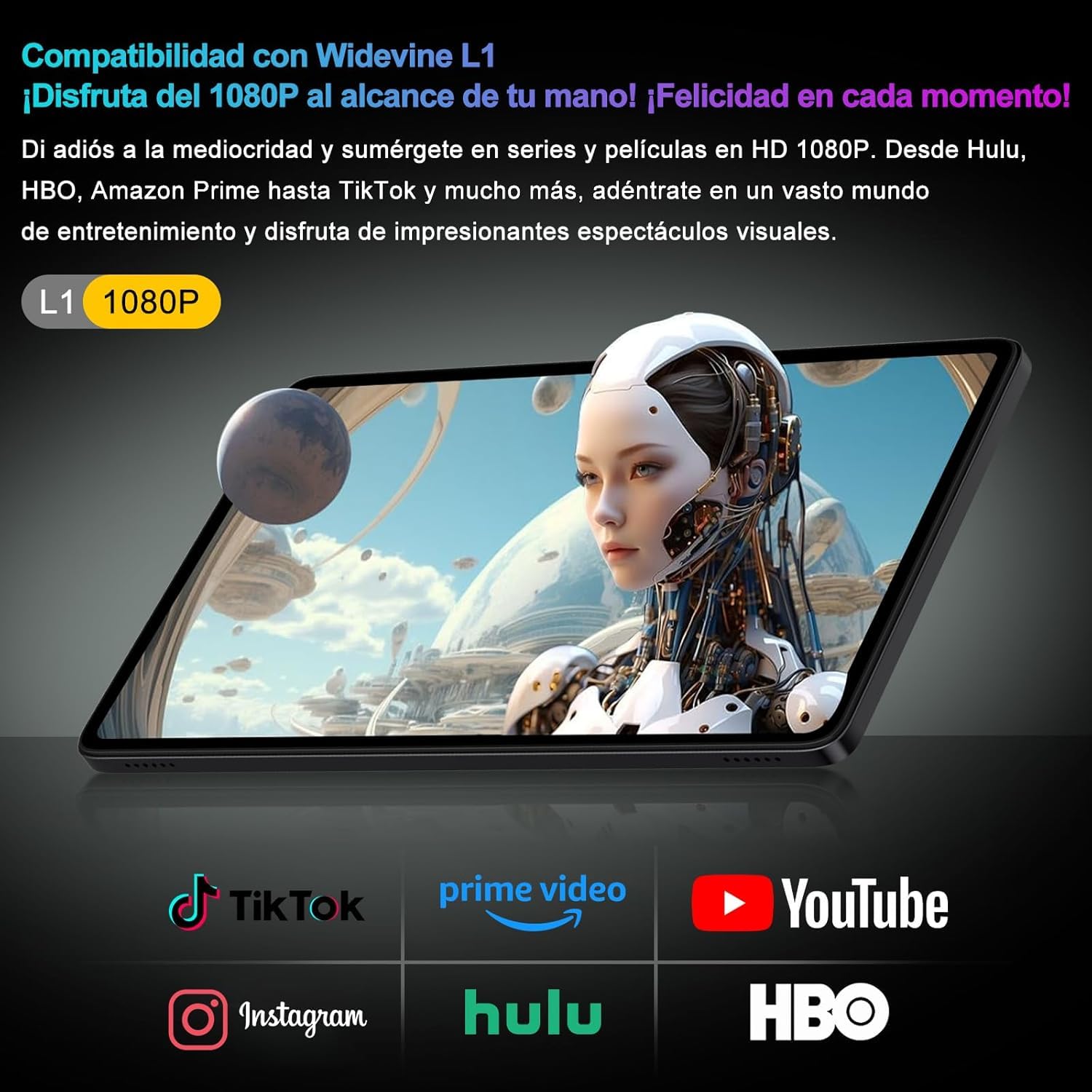Tablet Android 15 Gemini AI, 128GB ROM+2TB TF, 30 RAM, 10 Pulgadas Tableta táctil con Teclado y ratón, 1280 * 800 IPS HD, Widevine L1, 2.4G/5G WiFi, Octa-Core, 5MP+8MP, BT 5.0, 8000mAh, Metálica Negro — view 6