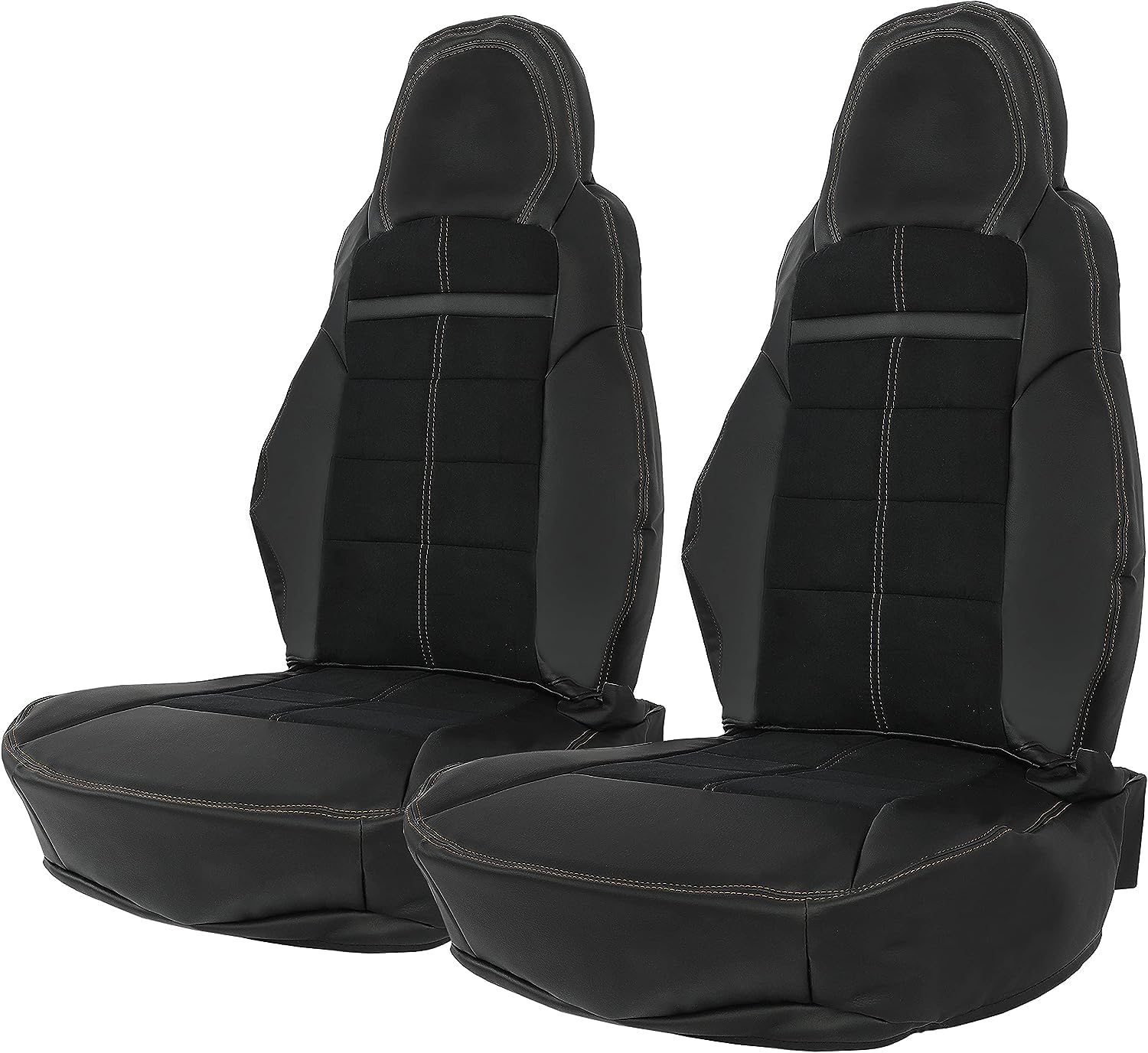 Kojem Seat Covers Set Compatible with 2005-2011 Corvette C6 Driver & Passenger Side Synthetic Leather & Cloth Black