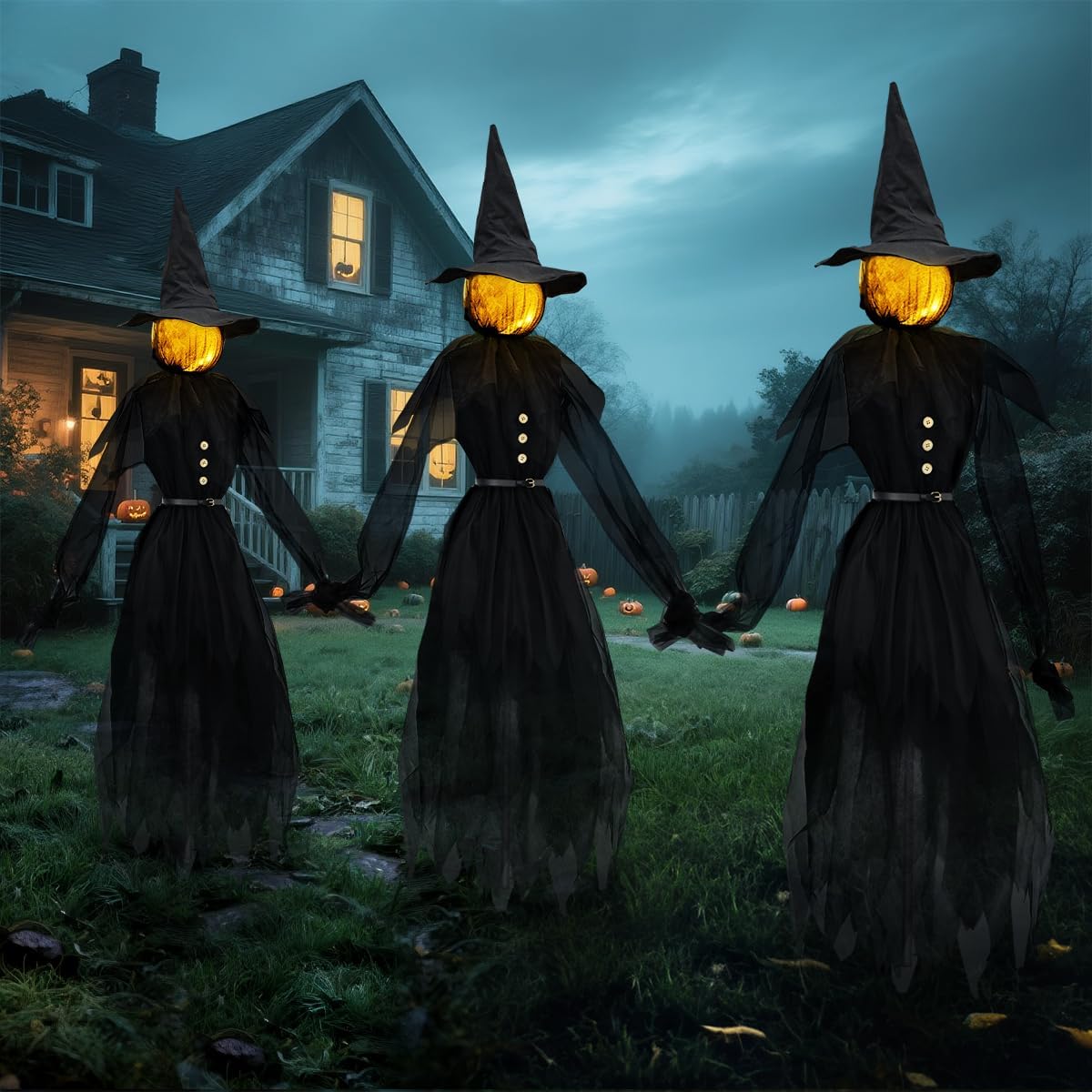 Halloween Decorations Outdoor, 4.9 FT Set of 3 Witches Holding Hands, Multicolored Lighted Halloween Witches Garden Stake, Glowing Head Witch Decorations for Home Outside Yard Lawn Garden Decor Halloween Decorations Outdoor, 4.9 FT Set of 3 Witches Holding Hands, Multicolored Lighted Halloween Witches Garden Stake, Glowing Head Witch Decorations for Home Outside Yard Lawn Garden Decor
