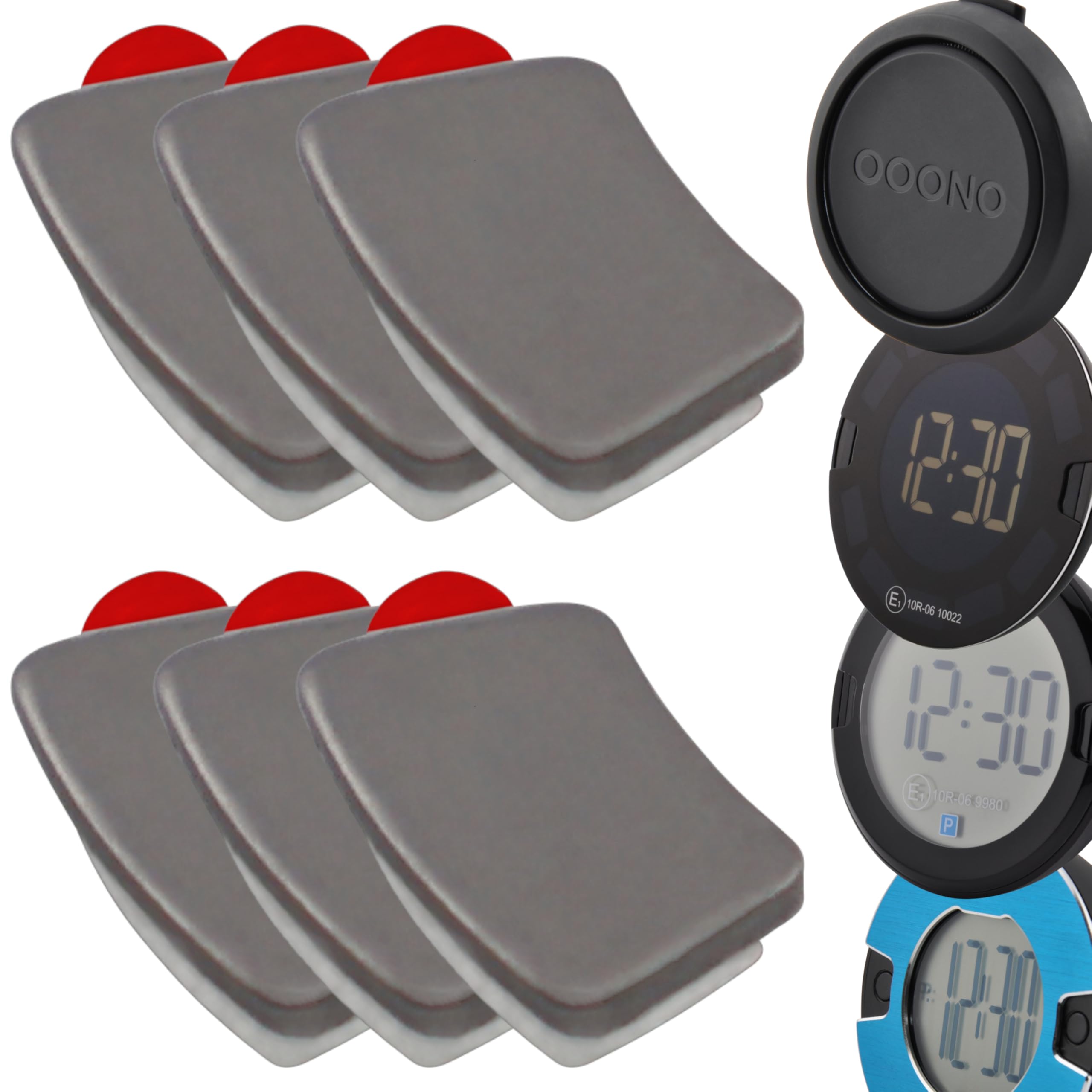6 Ersatz Metallplättchen mit Klebepad passend für OOONO CO-Driver NO2, P-DISC NO1 und NO2 Auto elektronische Parkscheibe Blitzerwarner Halterung Ersatzteile Parkuhr Magnet selbstklebend