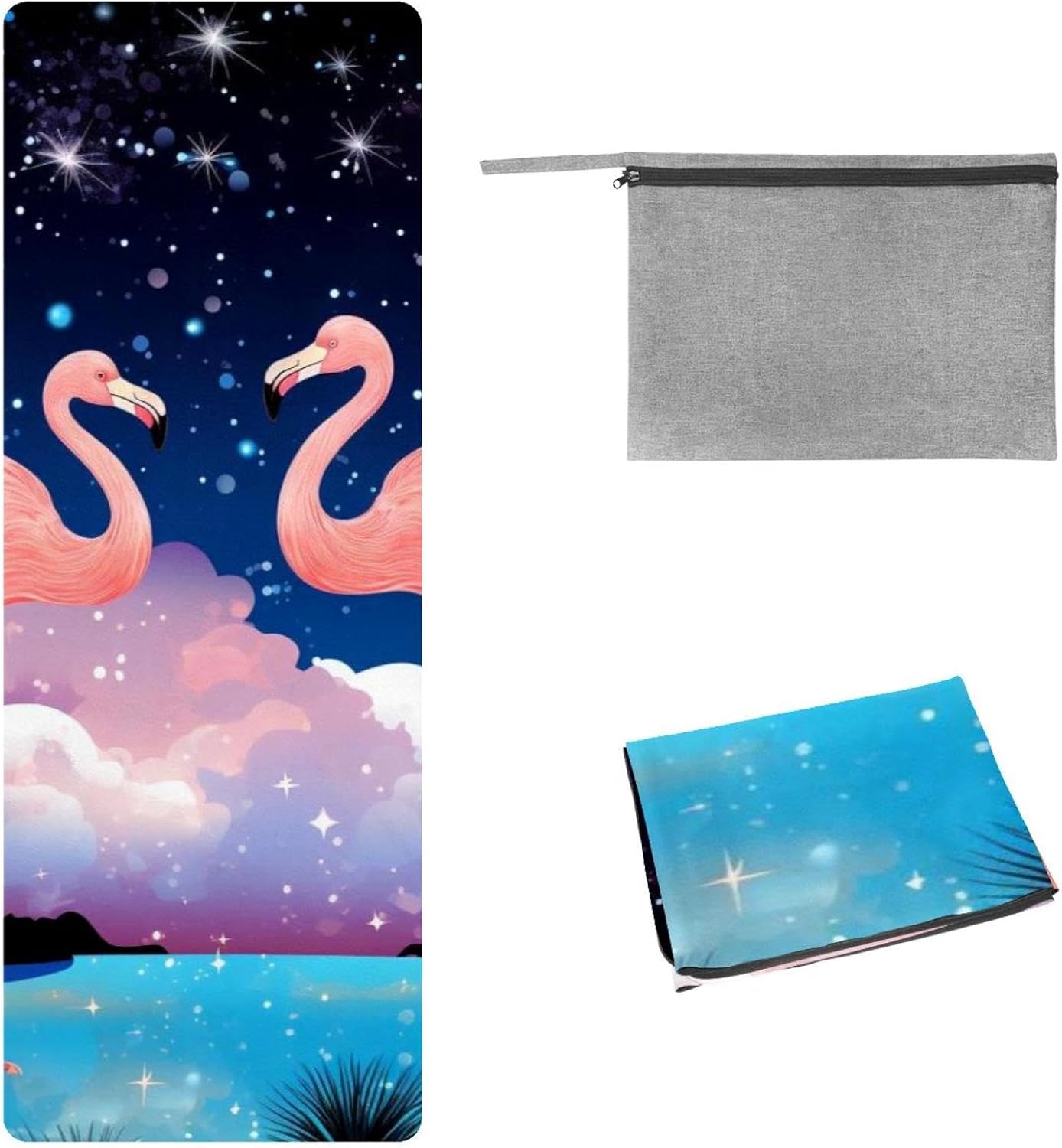 Yoga Towel, Galaxy Flamingo Pattern Non Slip Sweat Absorbent Hot Yoga Mat Towel for Hot Yoga, Pilates and Fitness - 72.8" x 26.8"
