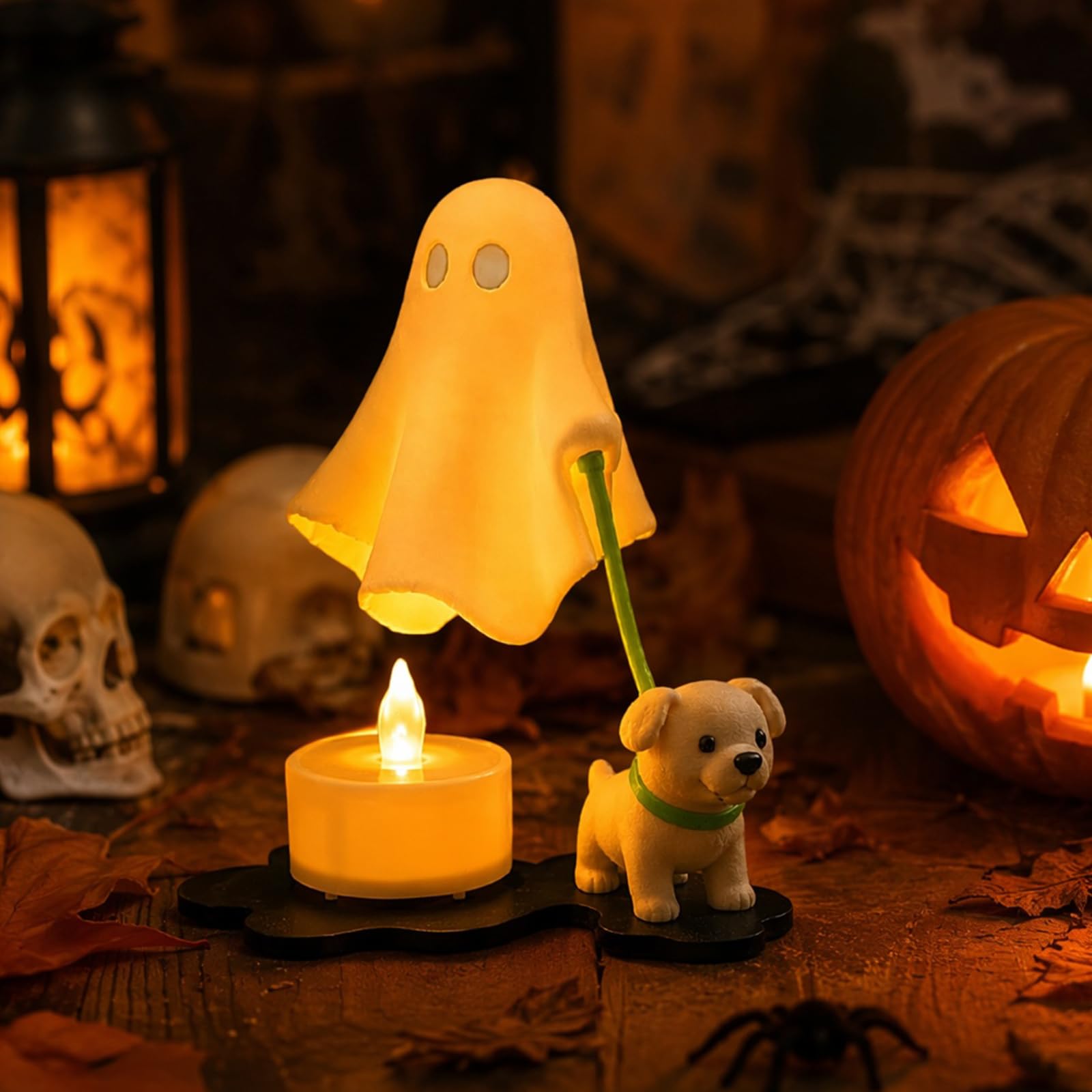 Halloween Mini Ghost Figurine Statue Walking Dog Cartoon Ghost Sculpture