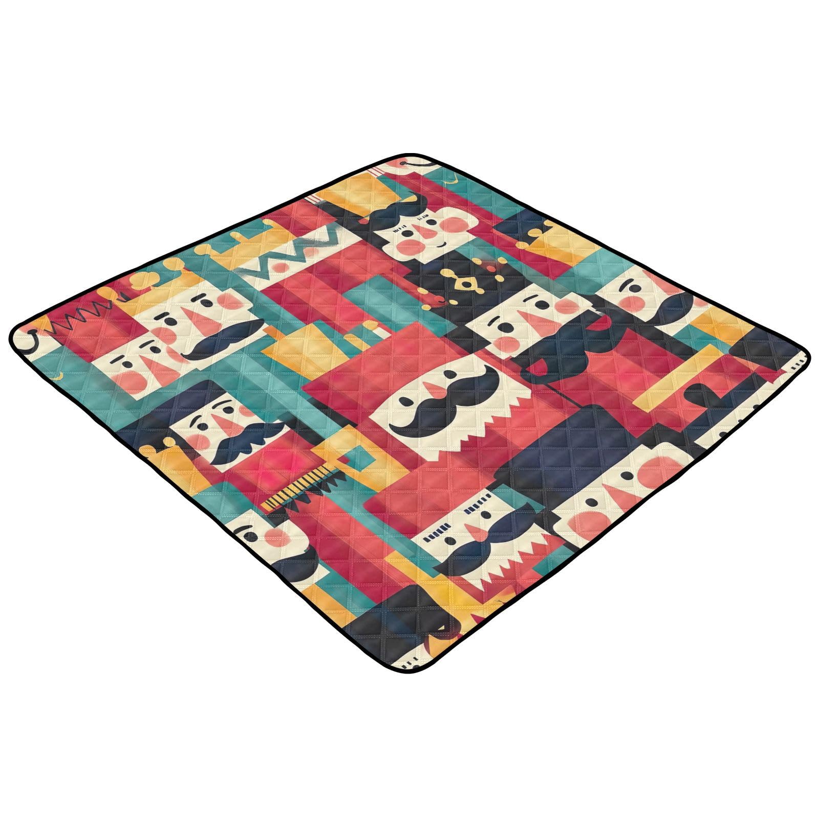 BOESI Doodle Nutcracker Pattern Baby Play Mat, 50“ X 50” Washable Folding Crawling Mat, Baby Floor Mat, Soft, Thick, Non-Slip
